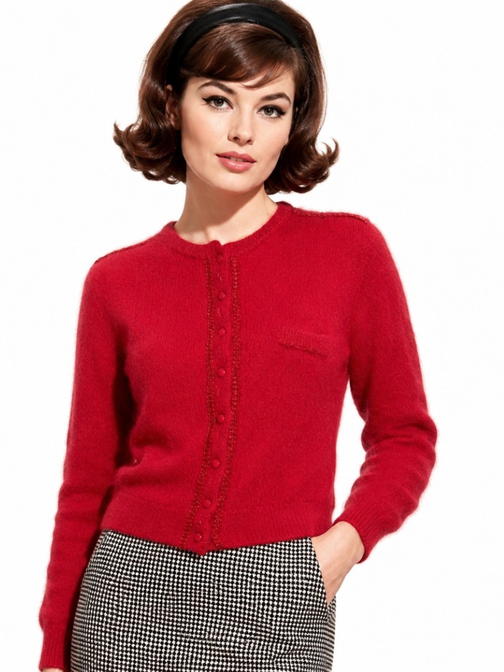 Vintage 1960s Blow Up Italian Mohair Red Cardigan Sweater
